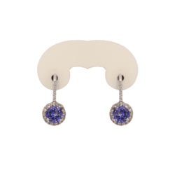 Round Tanzanite with Diamonds drop earrings - cape diamond exchange