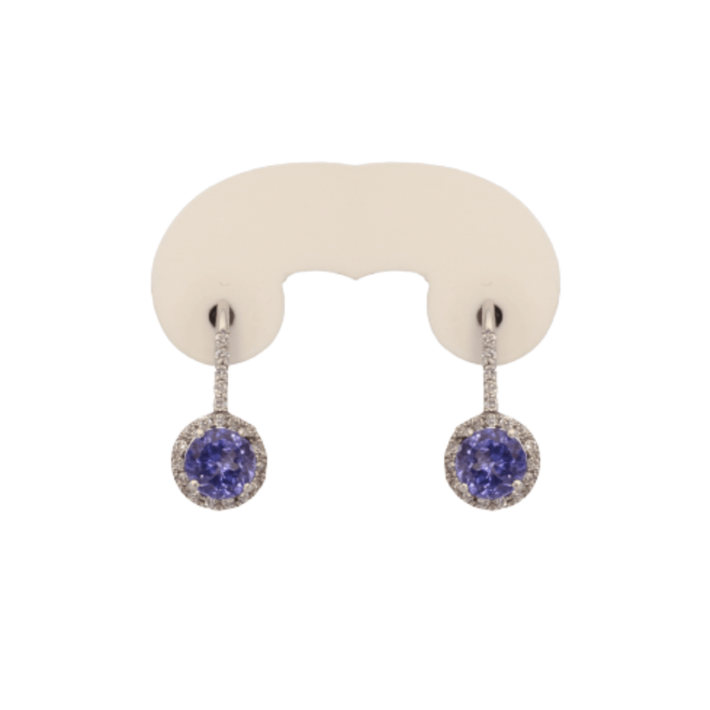 Round Tanzanite with Diamonds drop earrings - cape diamond exchange