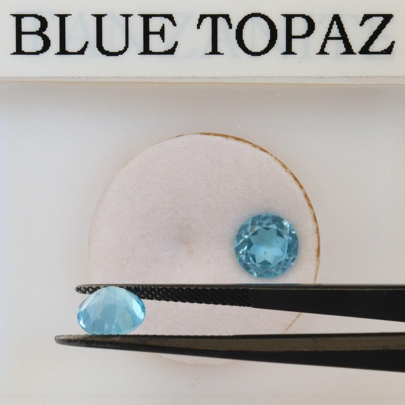 7.1mm Round Blue Topaz (Pair) with back view - cape diamond exchange