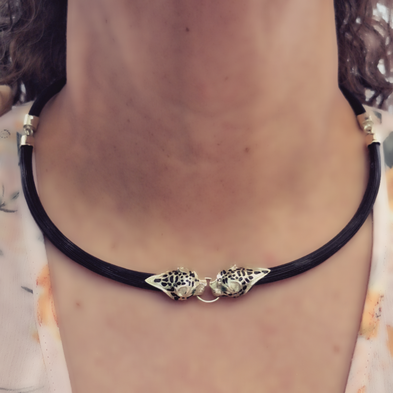Giraffe hair and leopard head with emerald stones South Africa
