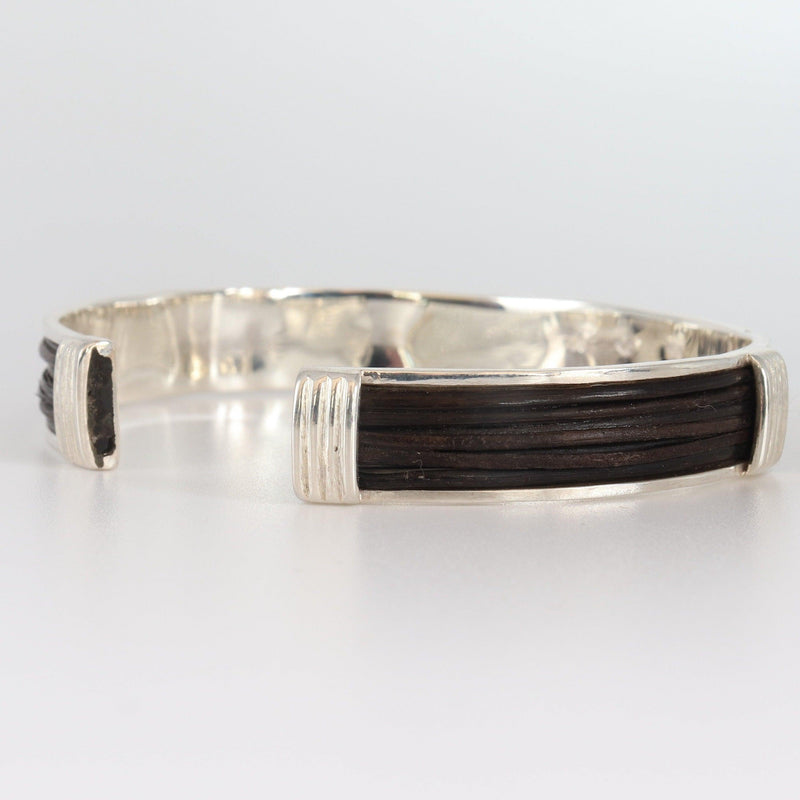 Elephant Hair Bangle with opening with silver bars on sides - capediamondexchange