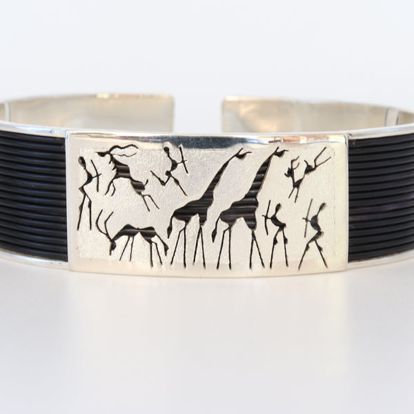 Silver elephant hair rock-art giraffe and bushmen bangle-Cape diamond Exchange Cape Town