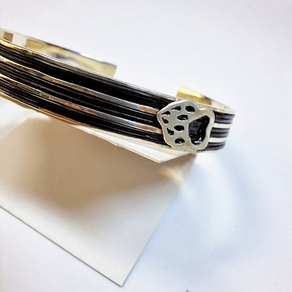Silver elephant hair bangle with paw print-Cape Diamond Exchange Cape town