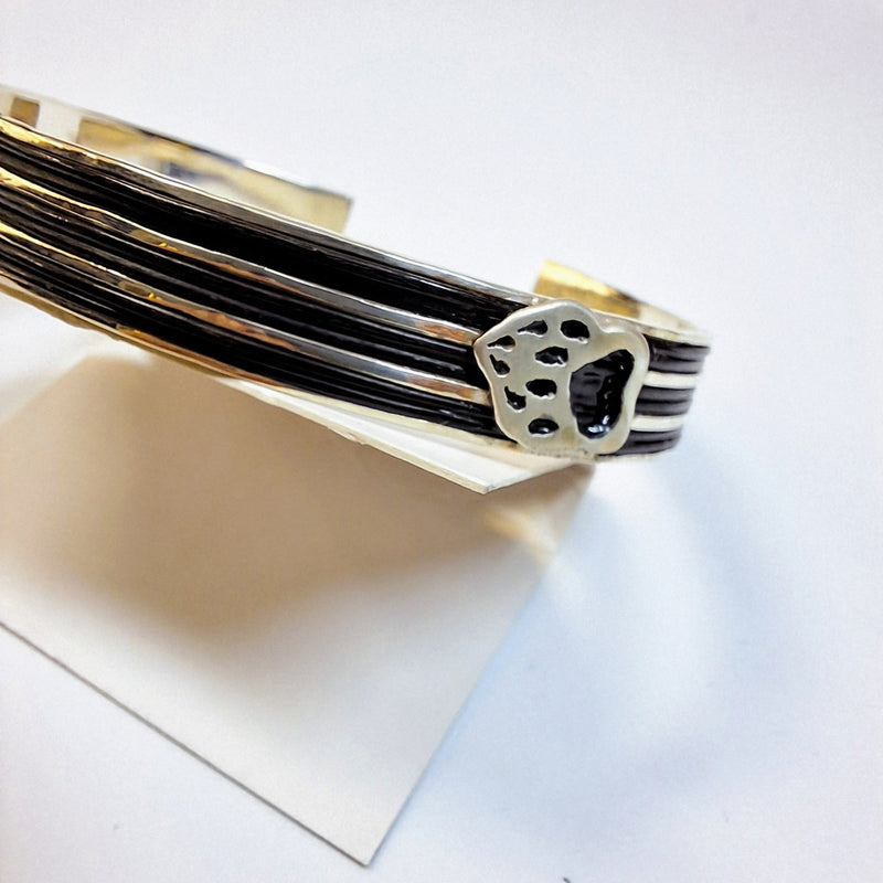 Silver elephant hair bangle with paw print-Cape Diamond Exchange Cape town