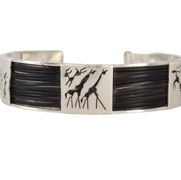 Silver giraffe 3 bar rockart elephant hair bangle - Cape Diamond Exchange, Cape town.