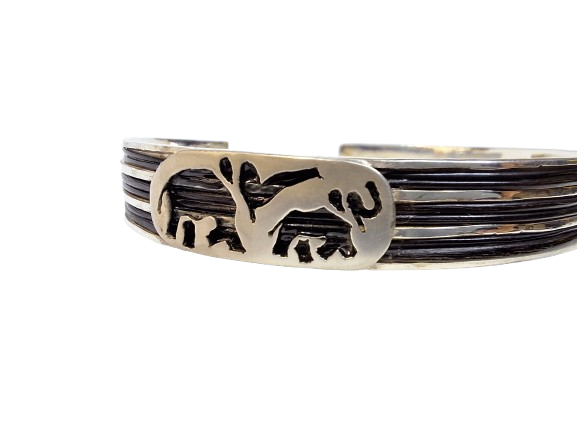 Silver mother and cub artwork elephant hair bangle.