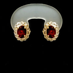 18 kt Yellow Gold Vintage Garnet earrings with Diamonds - Cape Diamond Exchange