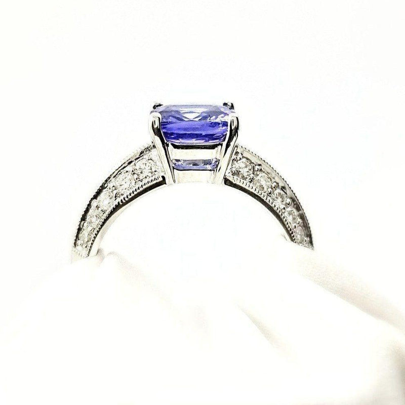 18 kt White Gold Cushion cut Tanzanite and Diamonds Ring - Cape Diamond Exchange