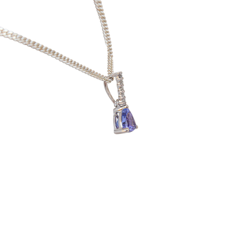 Trillion Tanzanite and Diamond Pendant in White Gold