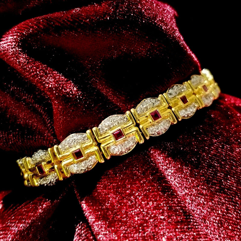 18 kt Yellow Gold Bracelet with Diamonds and Rubies - Cape Diamond Exchange