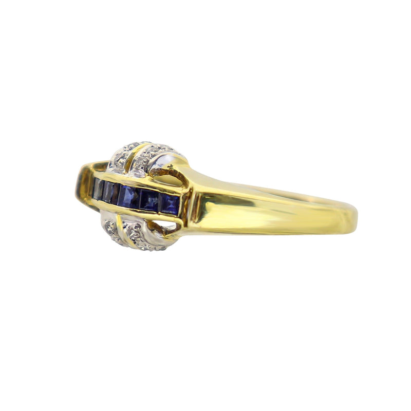 Six row Sapphire and Diamond Ring in Yellow Gold