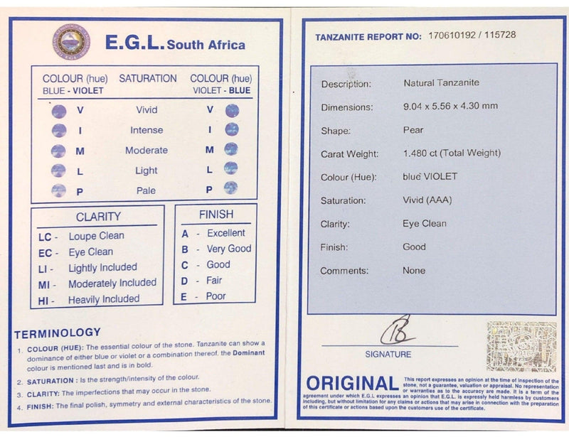 1.48ct Pear Tanzanite Stone Cape Diamond Exchange in St. George's Mall