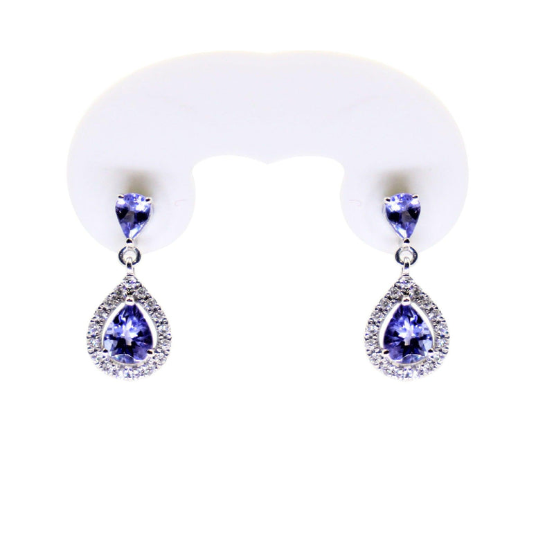 14kt White Gold Pear Tanzanite and Diamonds Drop Earrings - Cape Diamond Exchange