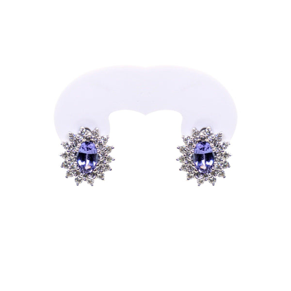 18kt White Gold Oval Tanzanite and Diamond Cluster Earring - Cape Diamond Exchange