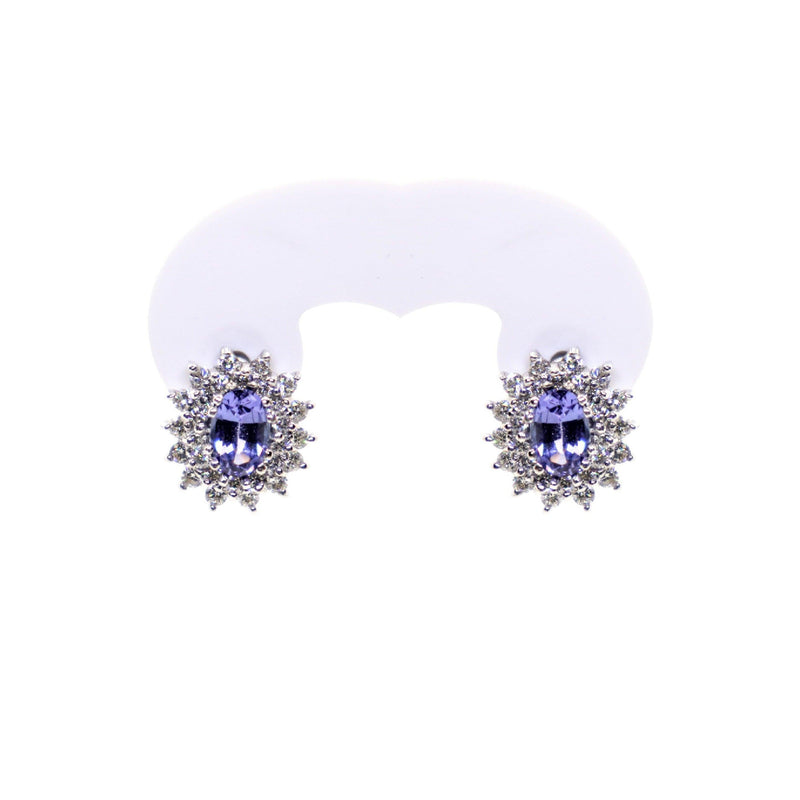 18kt White Gold Oval Tanzanite and Diamond Cluster Earring - Cape Diamond Exchange