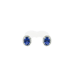 18 kt White Gold Halo Tanzanite and Diamond Earrings - Cape Diamond Exchange