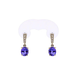 18 kt White Gold Oval Tanzanite and Diamond Drop Earrings - Cape Diamond Exchange