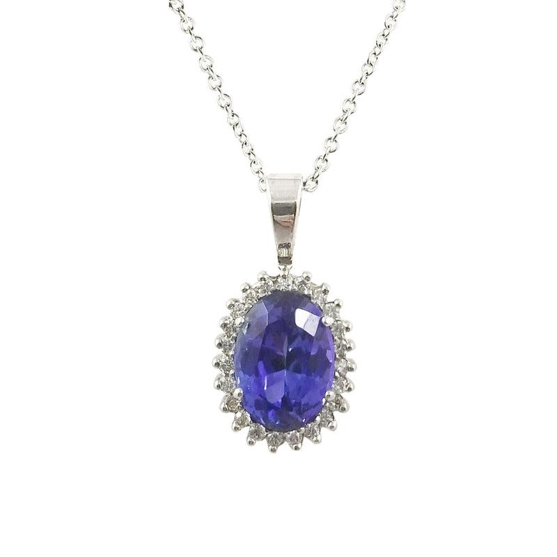 18 kt White Gold Tanzanite Halo Pendant with Diamonds - Cape Diamond Exchange