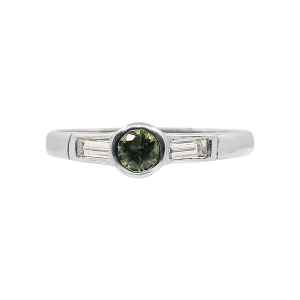 White Gold with Green Tourmaline and Diamond Ring