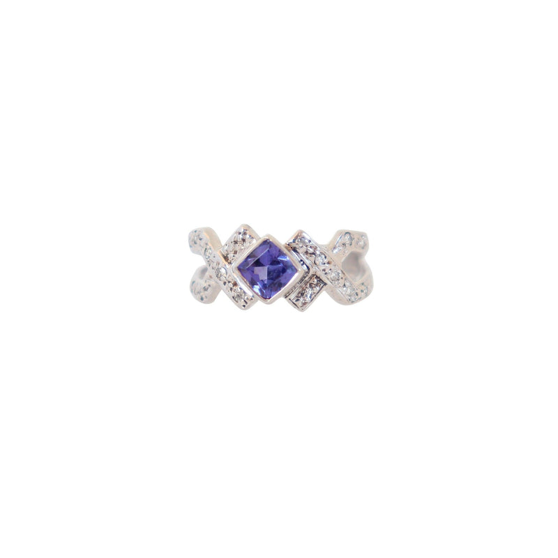 18 kt White Gold Criss-Cross Tanzanite and Diamond Split-band Ring - Cape Diamond Exchange