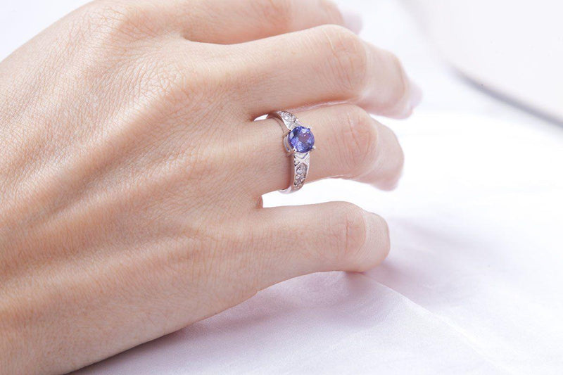 18 kt White Gold Round Tanzanite and Diamond Ring - Cape Diamond Exchange