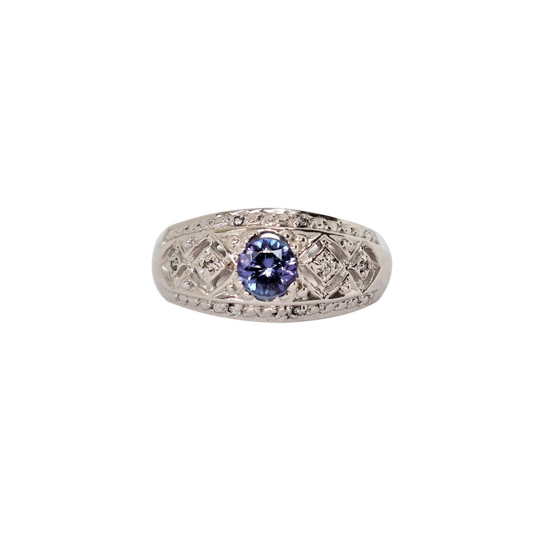 White Gold Oval Tanzanite and Diamond Filigree Ring