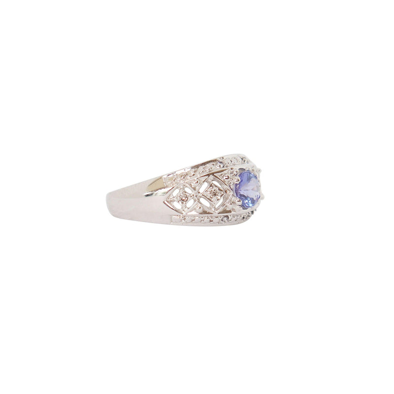 White Gold Oval Tanzanite and Diamond Filigree Ring Cape Diamond Exchange in St. George's Mall