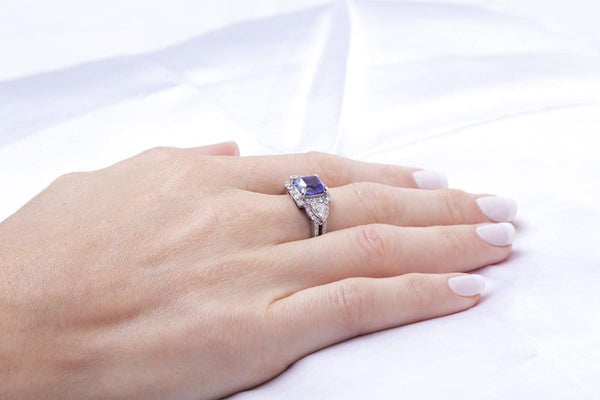 18 kt White Gold Diamond and Cushion Tanzanite Ring - Cape Diamond Exchange