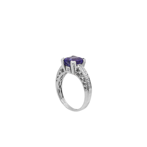 Cushion Cut Tanzanite and Diamond Ring