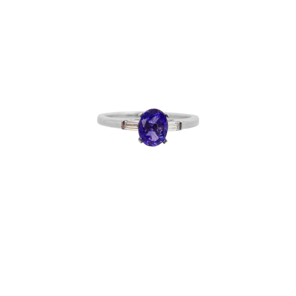 Oval Tanzanite and Baguette Diamond Ring