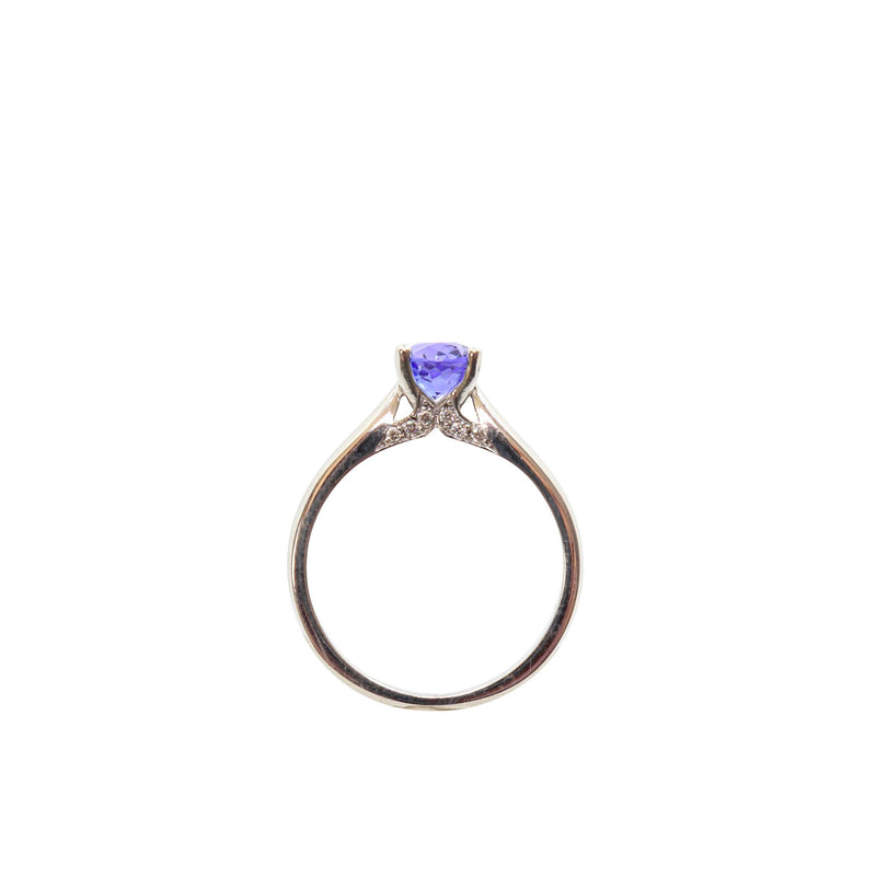 Oval Tanzanite and Diamond Fancy Solitaire Ring set in White Gold