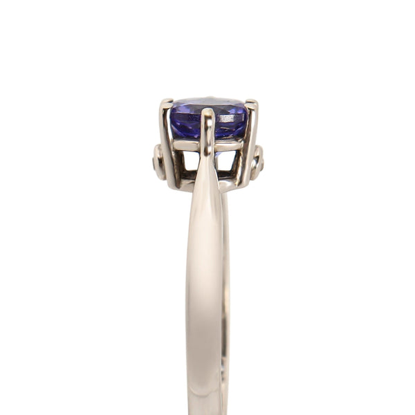 Tanzanite and Diamond Solitaire Ring set in 18 kt White Gold