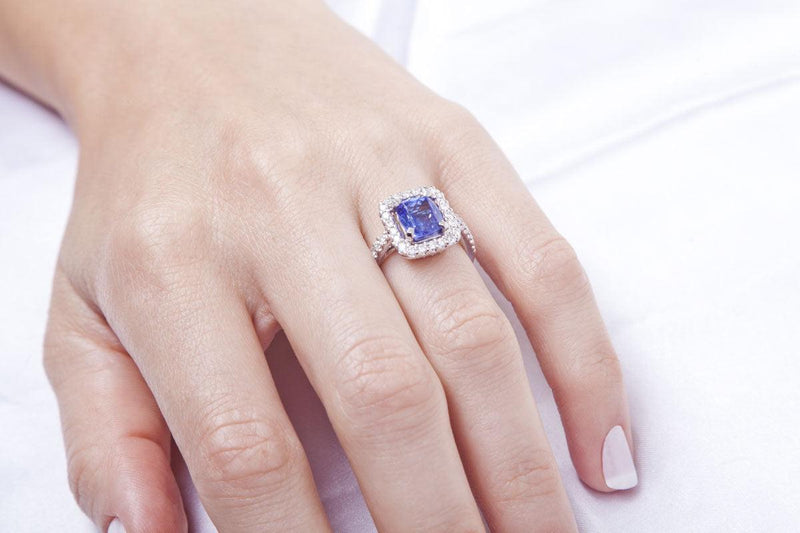 Two Levels Halo Tanzanite Ring - Cape Diamond Exchange