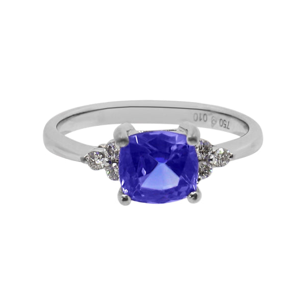 Cushion Tanzanite and Diamond Ring set in White Gold