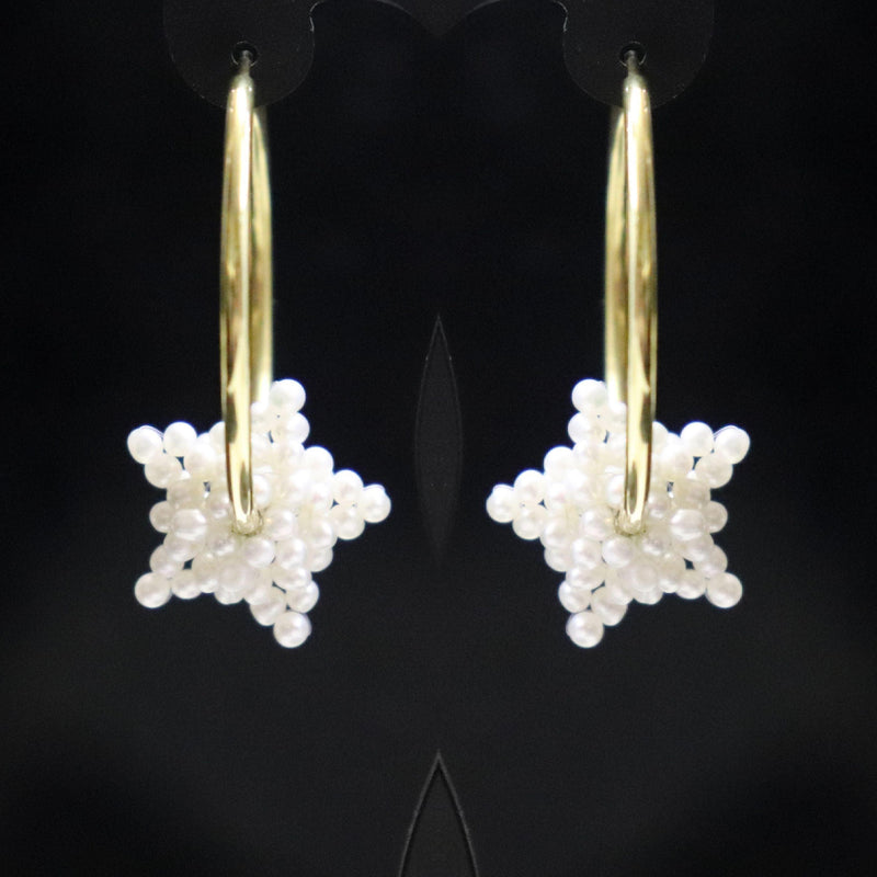 Pearl Stars Gold Hoop Earrings - Cape Diamond Exchange