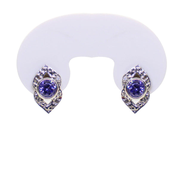 18kt White Gold Kite Shaped Tanzanite And Diamond Earrings - Cape Diamond Exchange