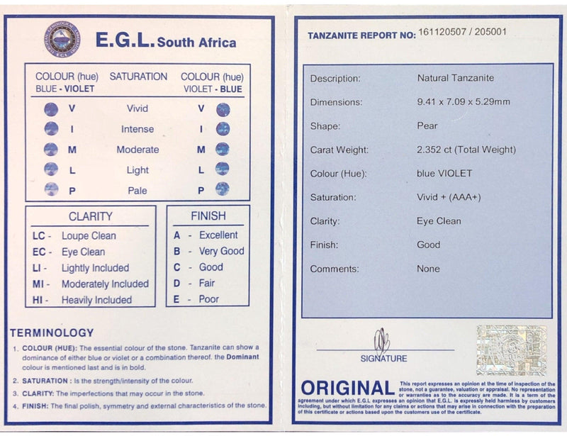 1.86ct Round Tanzanite Stone with an E.G.L. Certficate - cape diamond exchange