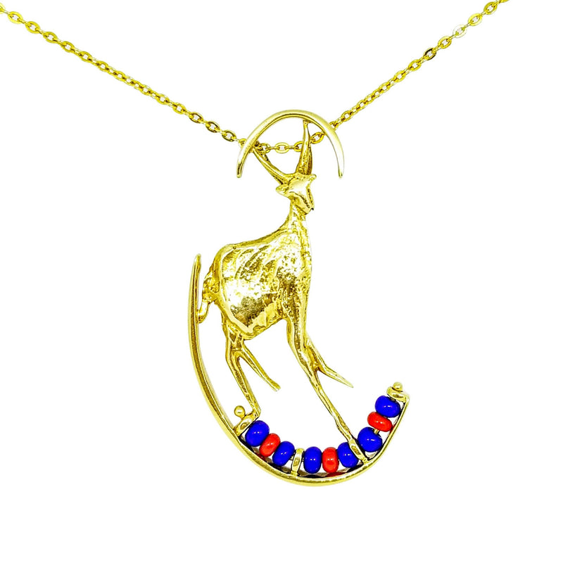 14 kt Yellow Gold Springbok Pendant with Beads - Cape Diamond Exchange South Africa