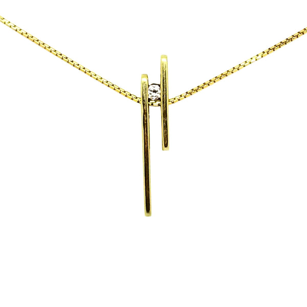 9kt Yellow Gold Parallel Lines Pendant with a Cubic Zircon - Cape Diamond Exchange