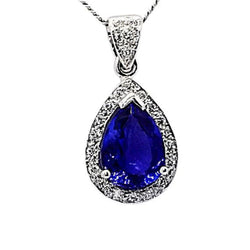 18 kt White Gold Tanzanite and Diamond Halo Pendant - Cape Diamond Exchange