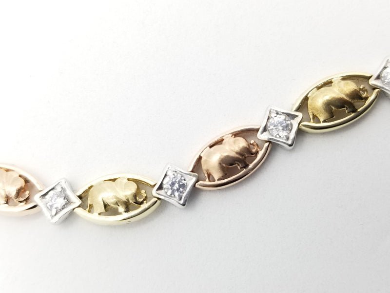 14 kt Tri Color Elephant Bracelet with Cubic Zircon - Cape Diamond Exchange