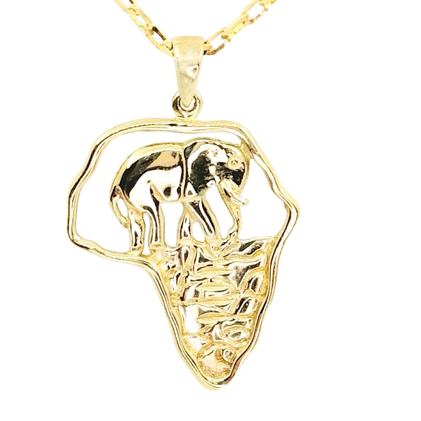 Yellow Gold Map of Africa with an Elephant