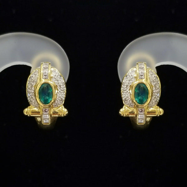 Earrings of 18kt Yellow Gold with Emerald and diamond - Cape Diamond Exchange