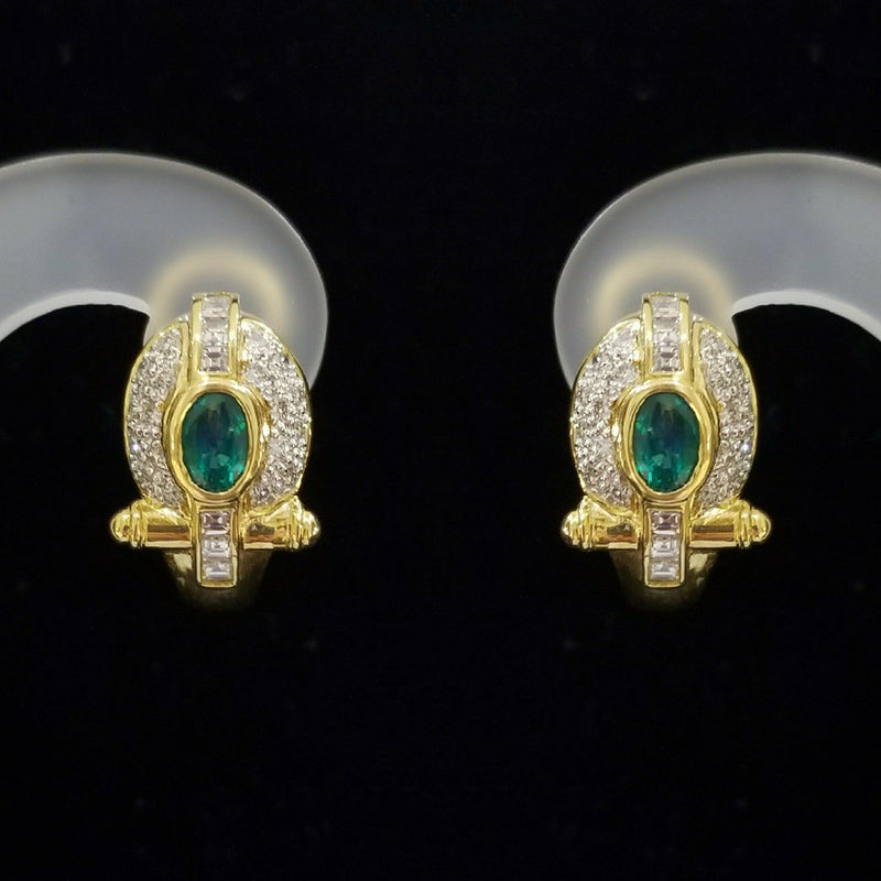 Earrings of 18kt Yellow Gold with Emerald and diamond - Cape Diamond Exchange