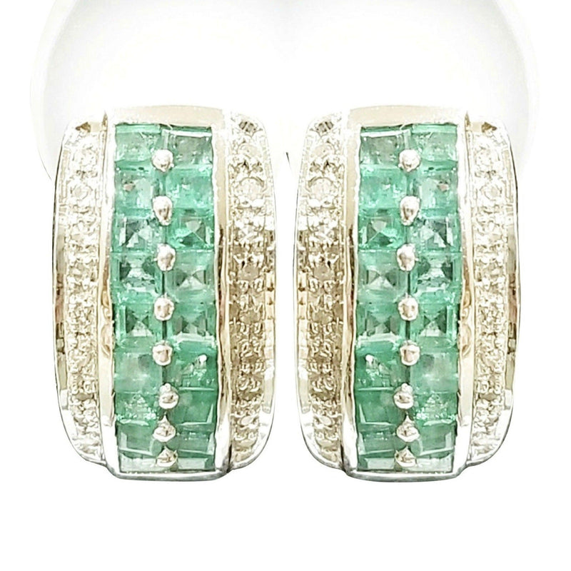 18 kt White Gold Earrings with Emeralds and Diamonds - Cape Diamond Exchange