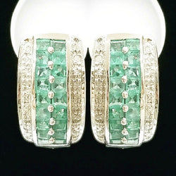 18 kt White Gold Earrings with Emeralds and Diamonds - Cape Diamond Exchange