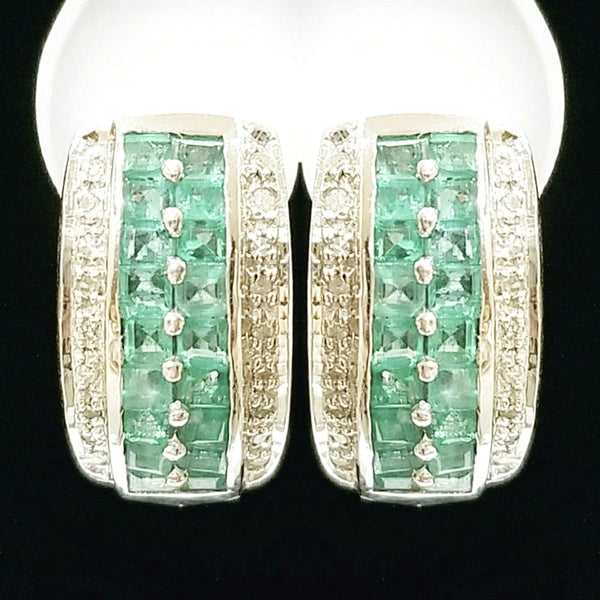 18 kt White Gold Earrings with Emeralds and Diamonds - Cape Diamond Exchange