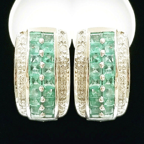 18 kt White Gold Earrings with Emeralds and Diamonds - Cape Diamond Exchange