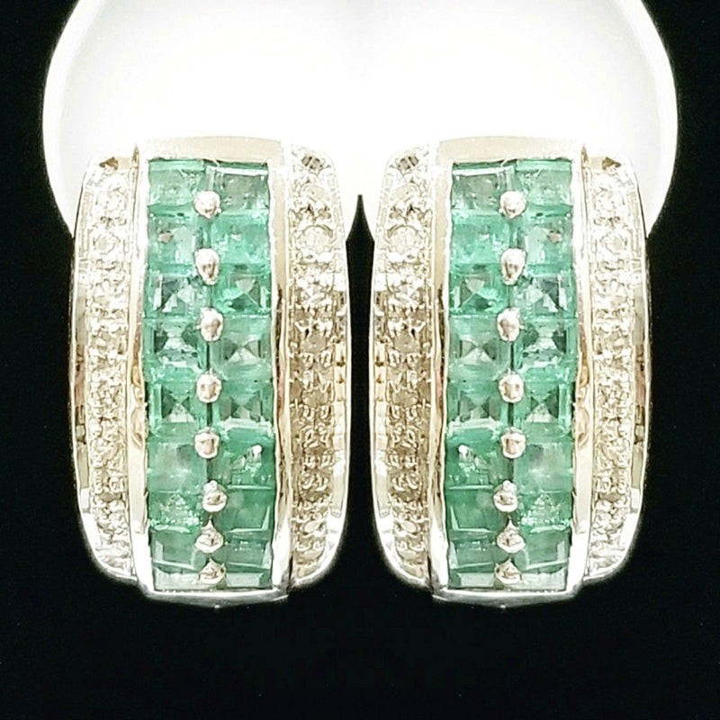 18 kt White Gold Earrings with Emeralds and Diamonds - Cape Diamond Exchange