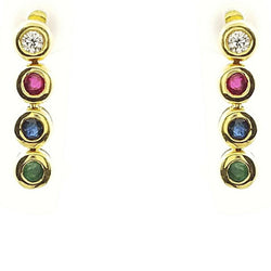 Diamond, Ruby, Sapphire, Emerald stones in 18 kt Yellow Gold, Drop Earrings. - Cape Diamond Exchange